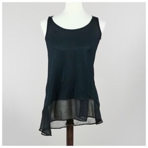 Black Sleeveless Mesh Hemline Blouse